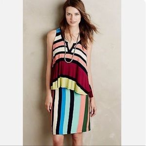Anthropologie Maeve Layered Davina Multicolor Stripe Sleeveless Tiered Dress